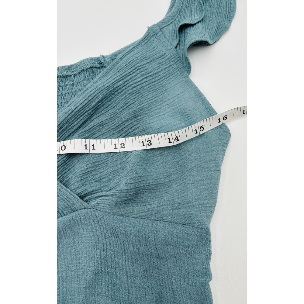 Mine Teal Ruffle Strap Crop Top M Smocked Back Boho Cottagecore Beachy Bralette - Picture 8 of 8
